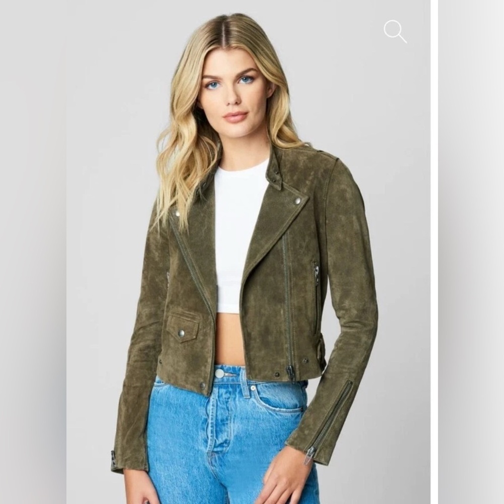 Blank NYC $198 Women's Olive Green Suede Leather Moto Jacket Size M NWT